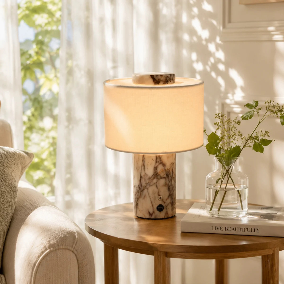 Modern Cordless LED Table Lamp with Natural Stone Base, Rechargeable Battery, 3 Color Temperature... | Wayfair North America