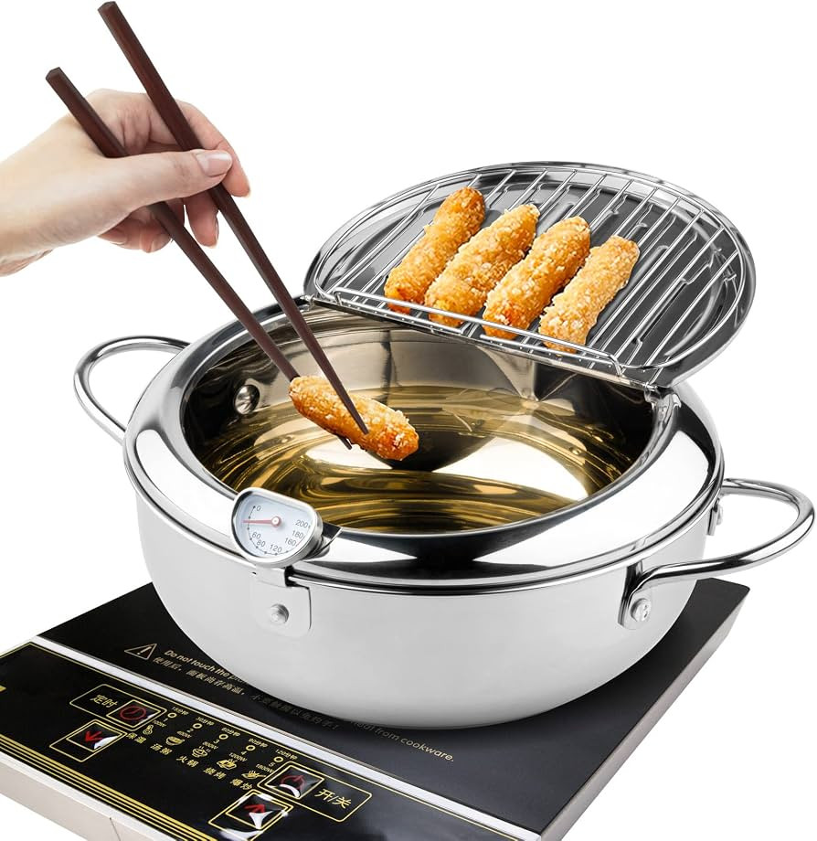 Kerilyn Deep Fryer Pot, 11 Inch/4.2 L Janpanese Style Tempura Frying Pot with Lid, 304 Stainless ... | Amazon (US)