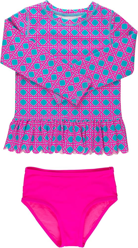 RuffleButts Baby/Toddler Girls Scalloped Long Sleeve Rash Guard 2-Piece UPF50+ Sun Protected Swim... | Amazon (US)