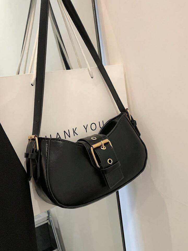 Buckle Decor Hobo Bag PU Black | SHEIN