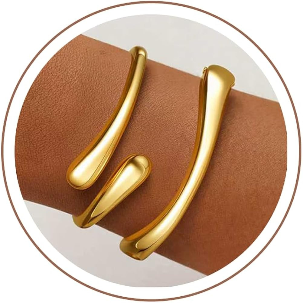 Gold Bracelets for Women Trendy, 18K Gold Plated Bangle Bracelet Set Chunky Twist Cuff Gold Brace... | Amazon (US)