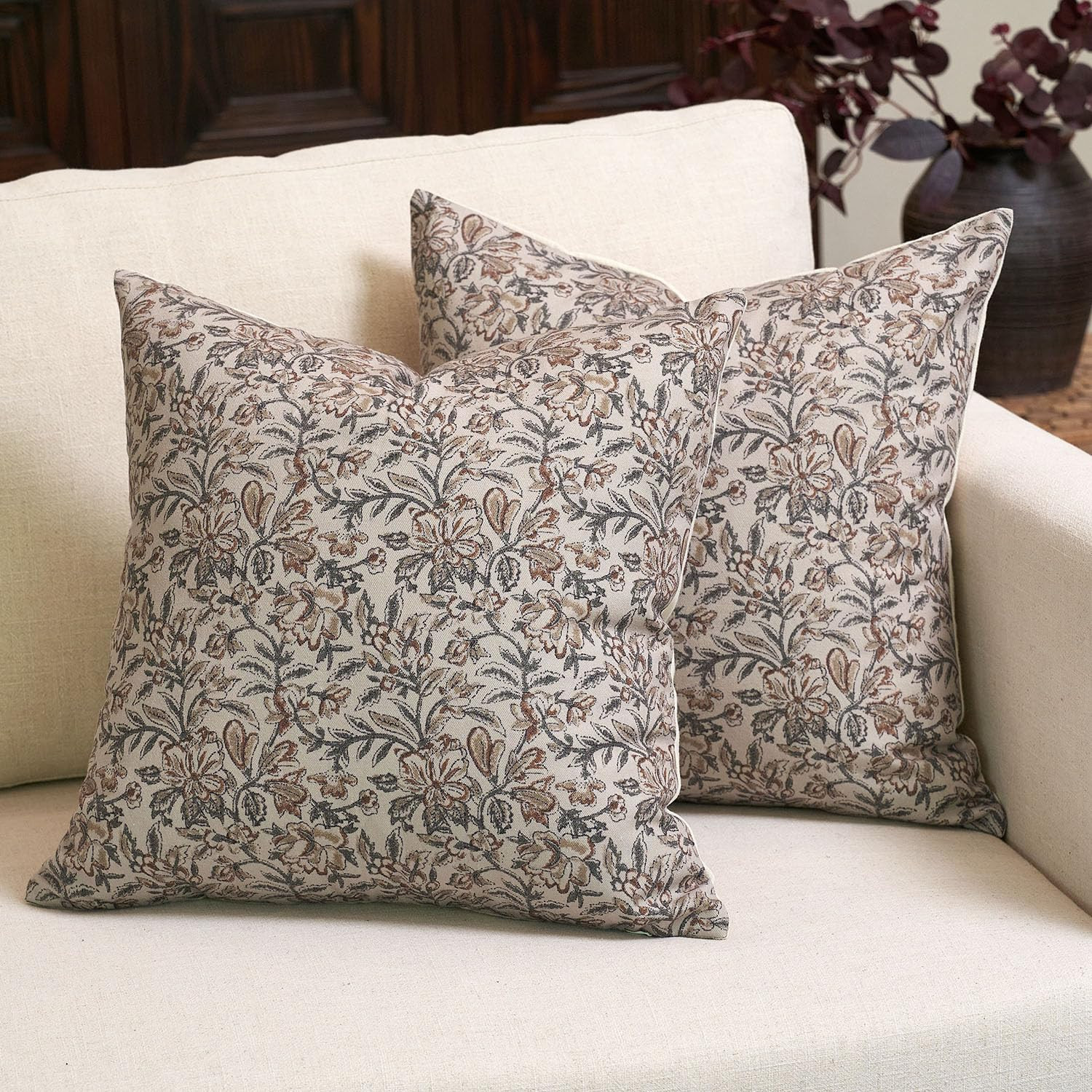 Amor Virisso Floral Throw Pillow Covers 18x18 Set of 2 Couch Pillows for Living Room Farmhouse Vi... | Amazon (US)