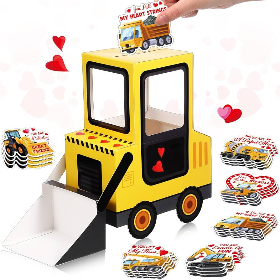 Pasimy DIY Valentines Day Mailbox with 33 Construction Vehicle Cards Valentines Day Crafts for Ki... | Amazon (US)