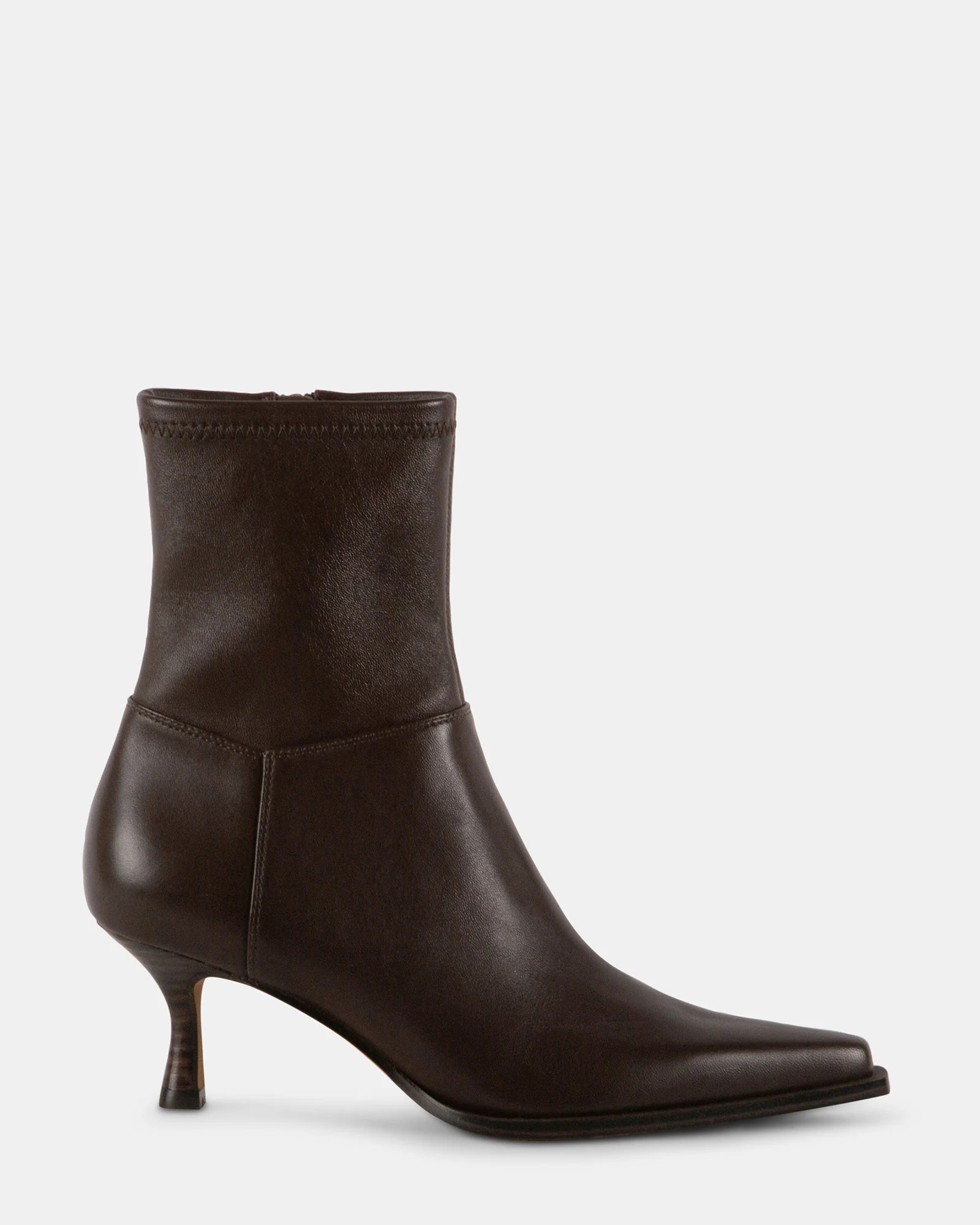 STASIA Brown Leather Pointed Toe Ankle Booties | Women's Designer Boots | Steve Madden (Canada)