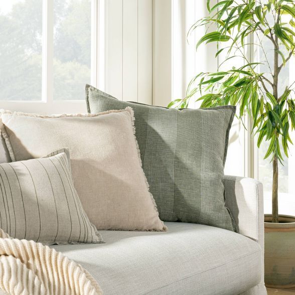 Oversized Linen Striped Throw Pillow Green - Threshold™ designed with Studio McGee | Target