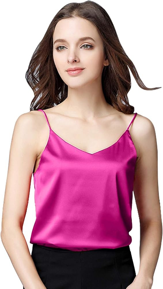 Miqieer Basic Women's Silk Tank Top Ladies V-Neck Camisole Silky Loose Sleeveless Blouse Satin Tank  | Amazon (US)