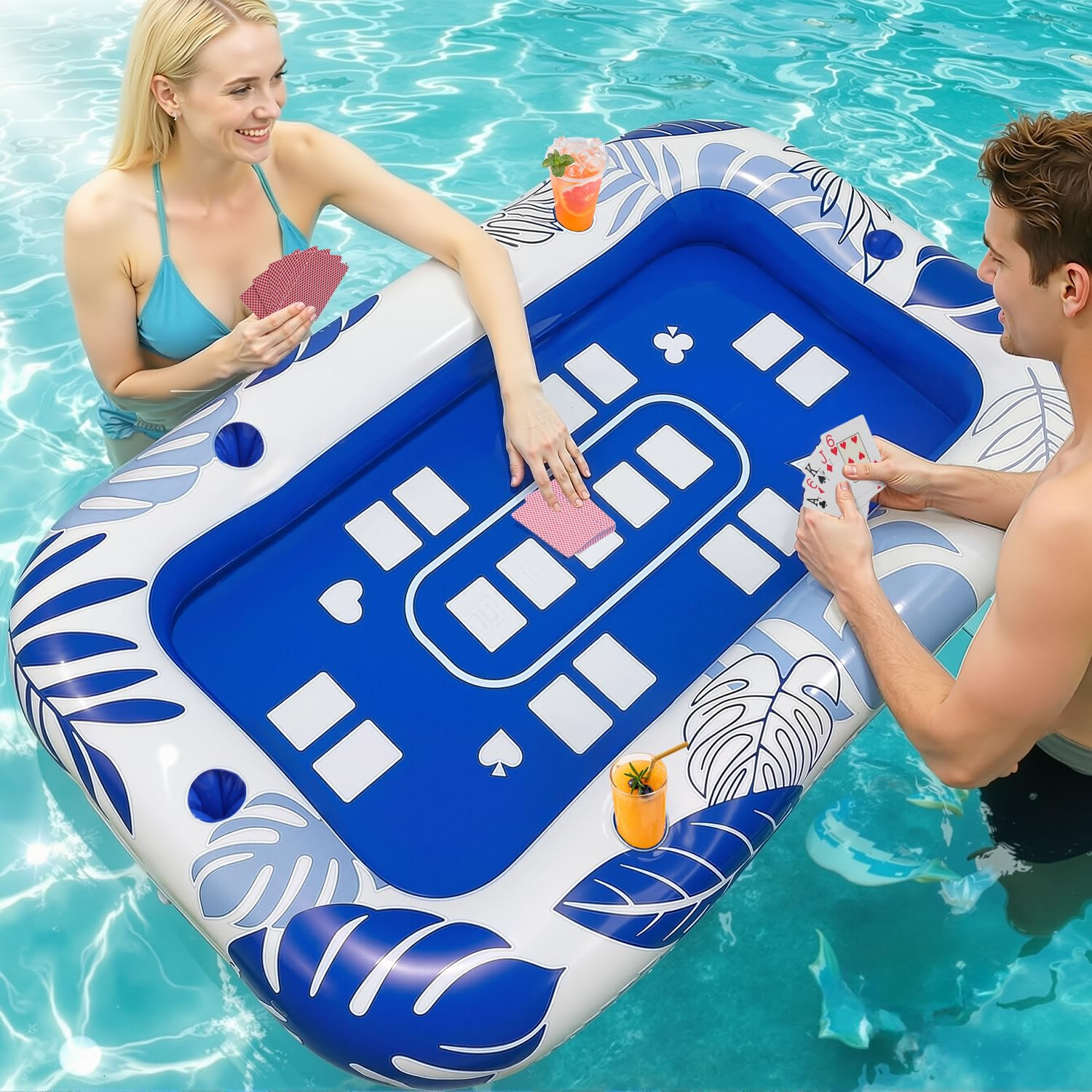 56IN Oversize Floating Card Game Table for Pool with Waterproof Cards - Inflatable Floating Card ... | Amazon (US)