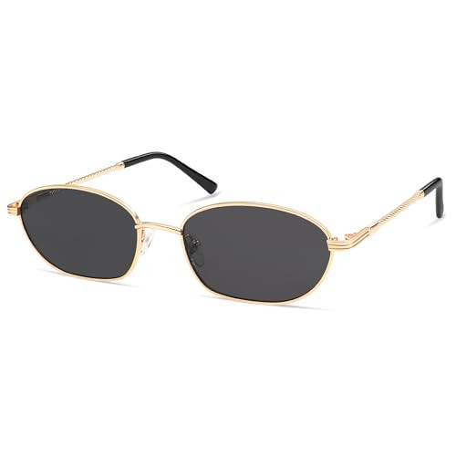 Appassal Retro Small Oval Sunglasses for Women Men Vintage 90s Style Hexagonal Trendy Metal Sun Glasses AP3716 Gold/Grey | Amazon (US)