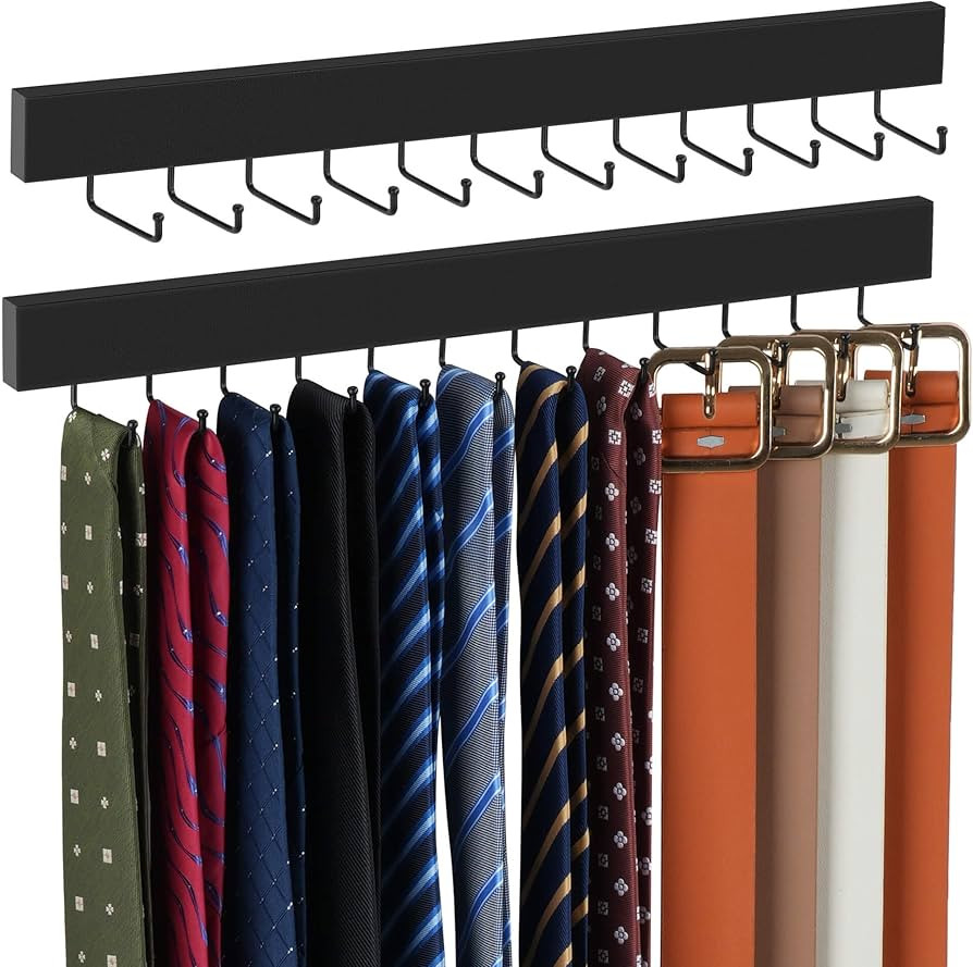 ZEDODIER 2 Pack Wodden Tie Hanger Wall Mounted, Space Saving Belt Organizer for Man with 24 180°... | Amazon (US)