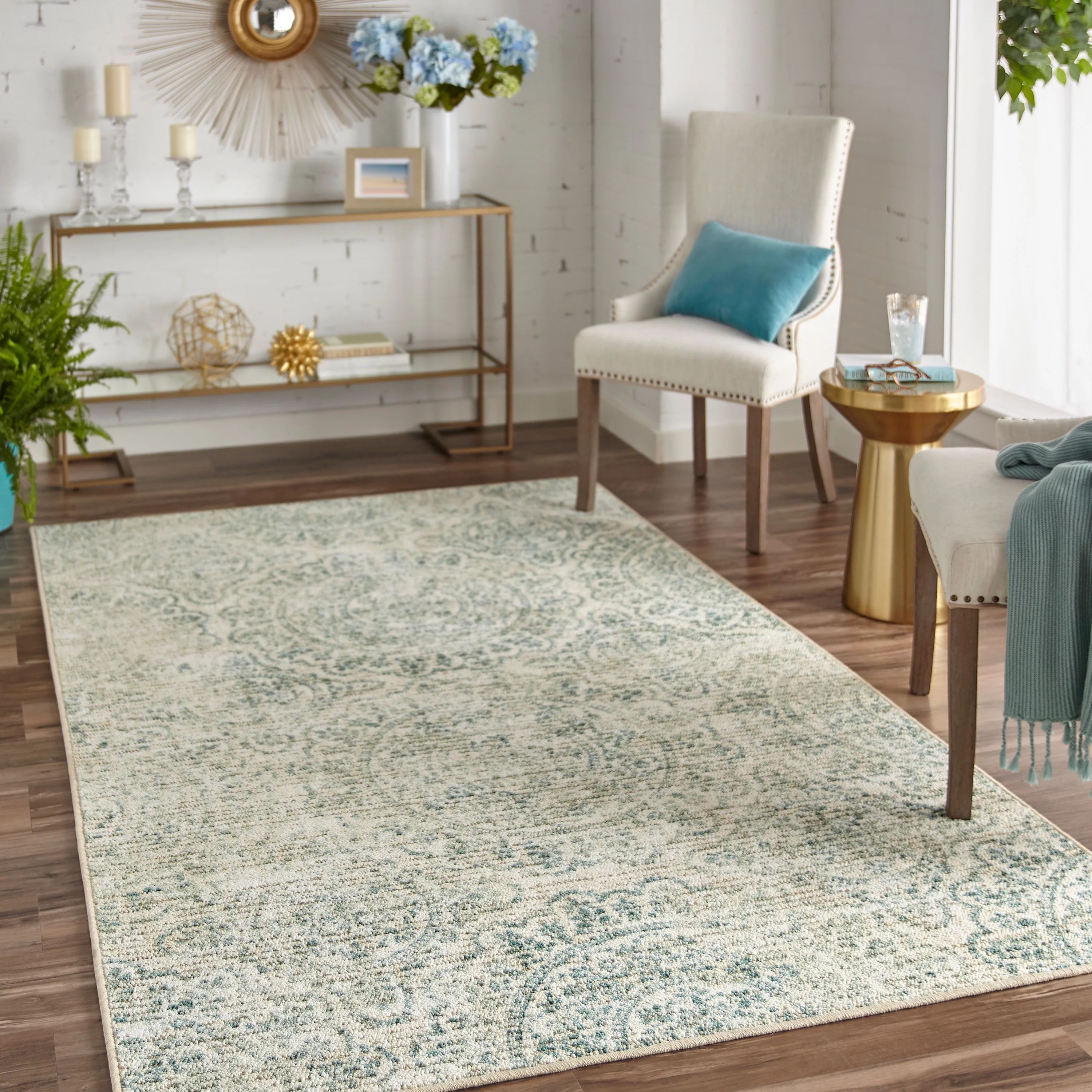 Mohawk Home Relic Morita Aqua Transitional Floral Printed Area Rug, 5'x8', Cream & Teal - Walmart... | Walmart (US)