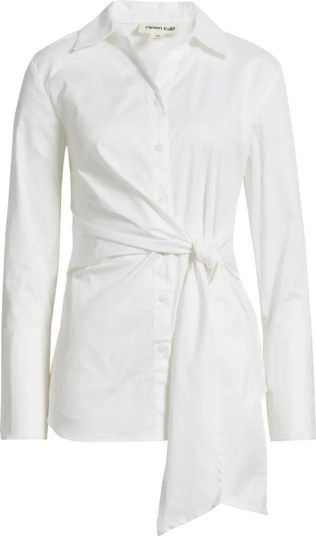 Waist Tie Cotton Poplin Button-Up Shirt | Nordstrom