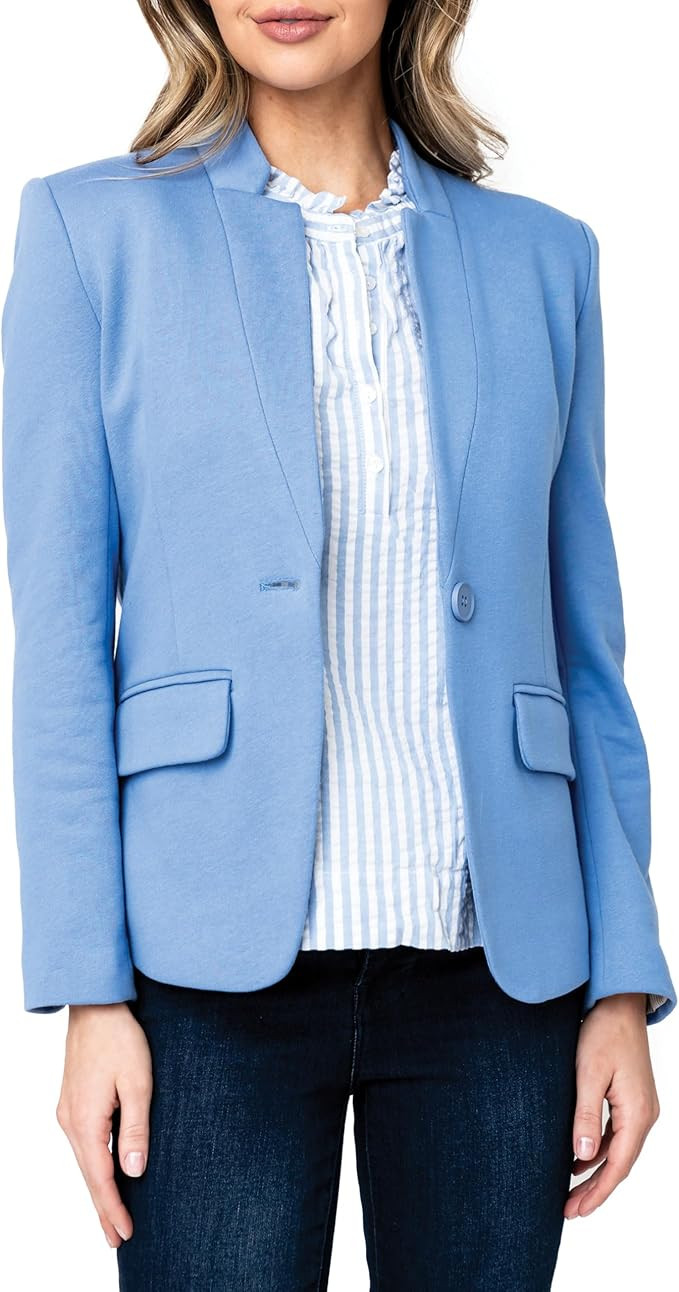 Notch Collar Blazer for Women - Dressy Casual Office Open Front Long Sleeve - Fashion Lined Knit ... | Amazon (US)