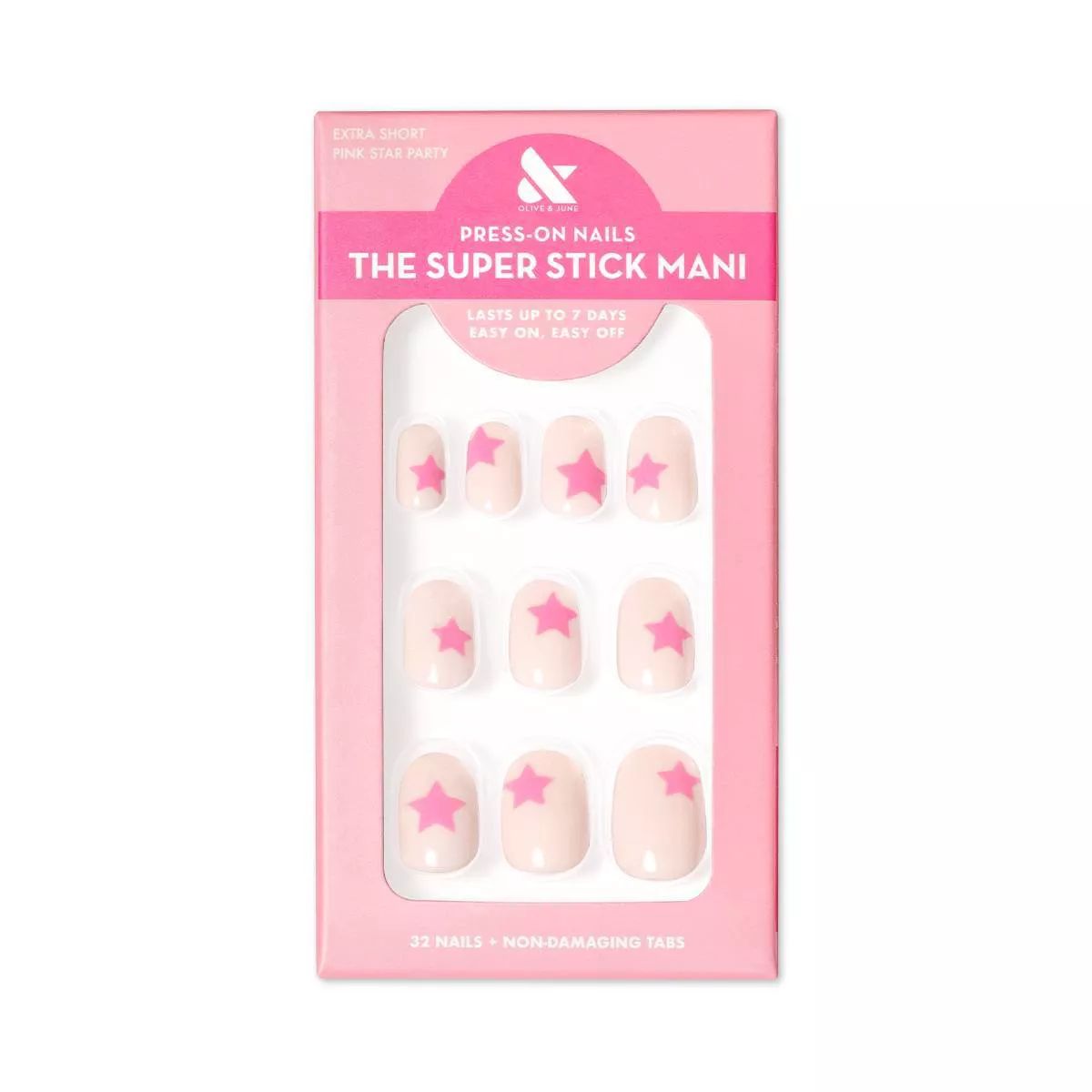 Olive & June Fake Nails - XS Round - Pink Star Party - 32ct: Super Stick Press-On Mani, Gloss Fin... | Target