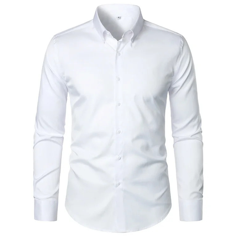 Hood Crew Men's Casual Dress Shirts Long Sleeve Button Turn Down Shirts Pure Color White XL | Walmart (US)