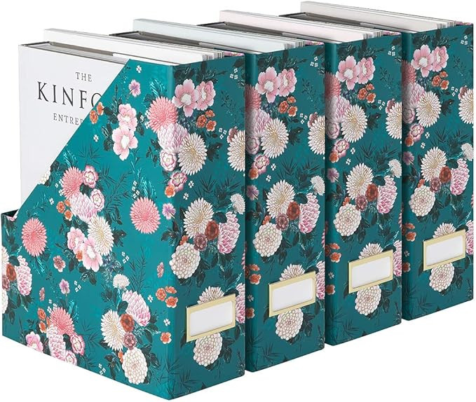 BLU MONACO Foldable Magazine File Holder with Gold Label Holder - Set of 4 Cardboard Magazine Fil... | Amazon (US)