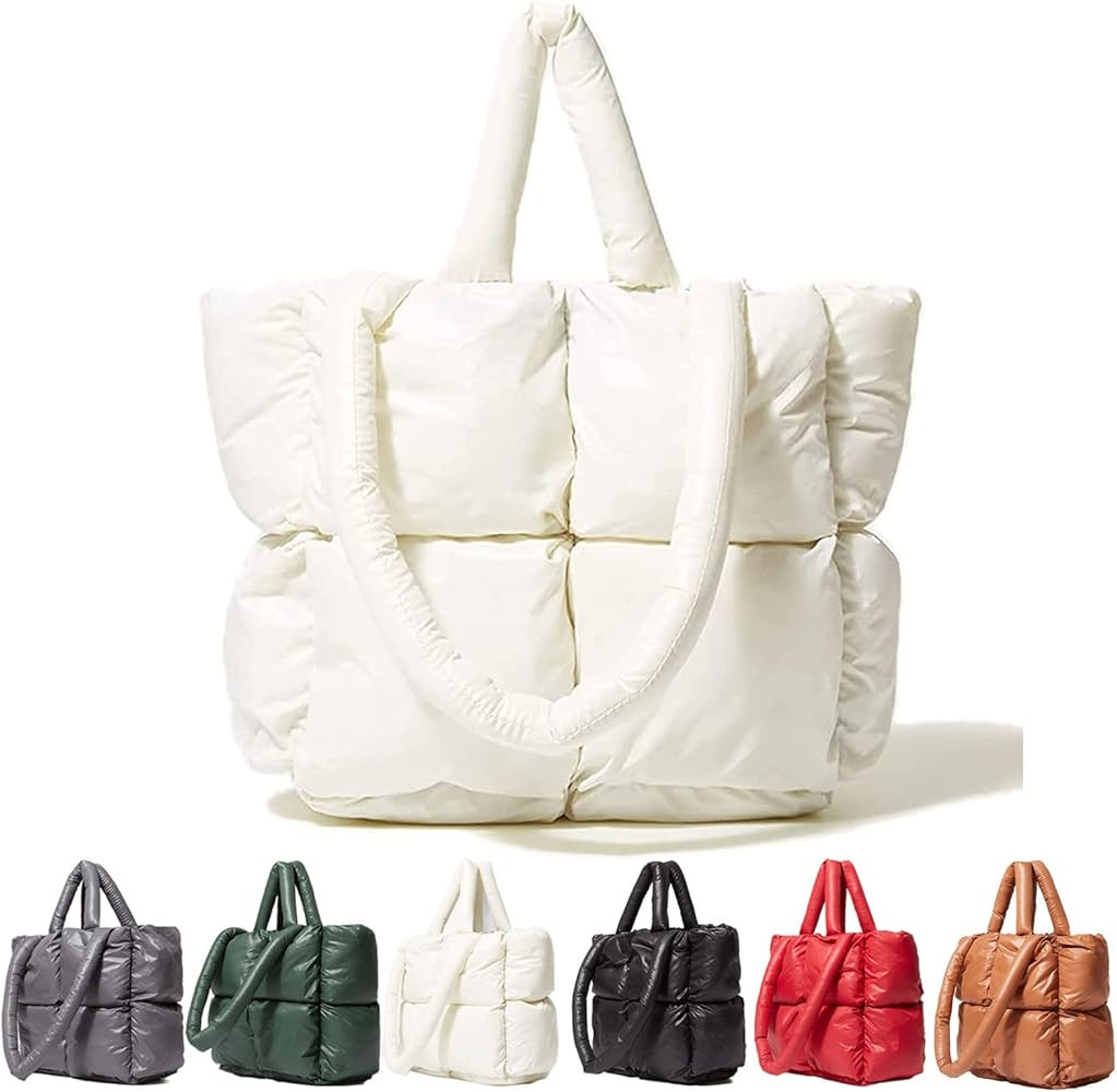 Puffer Tote Bag Quilted Tote Bag for Women Down Fall Winter Handbag Puff Bag Aesthetic Shoulder B... | Amazon (US)