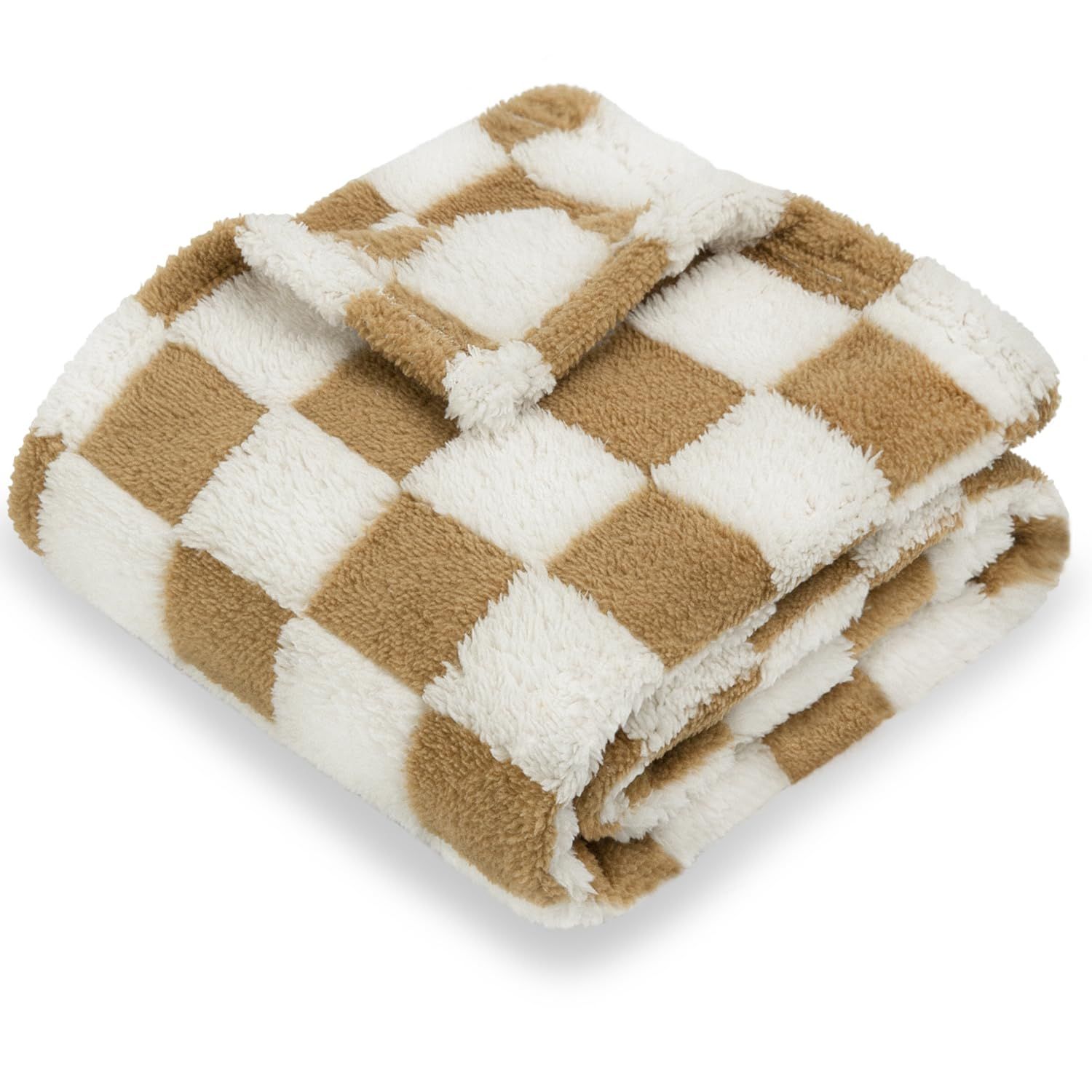 HOMRITAR Super Soft Baby Blanket for Boys Girls Warm Cozy Reversible Checkerboard Toddlers Blanket, Fluffy Fuzzy Plush Lightweight Bed Blanket with Chessboard Grid Design 380GSM Khaki 30 x 40 Inch | Amazon (US)