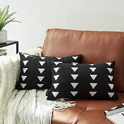 Nestinco Set of 2 Black Lumbar Pillow Covers 12 x 20 inches Boho Aztec Polyester Blend Decorative... | Amazon (US)