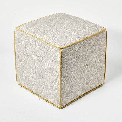 Lynwood Square Upholstered Cube Ottoman Mustard Contrast Piping - Threshold™ designed with Studio McGee | Target