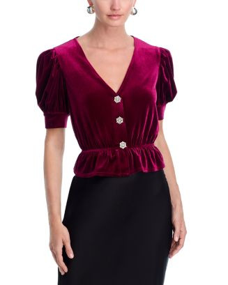 AQUA Velvet Crystal Peplum Top - Exclusive  | Bloomingdale's Women | Bloomingdale's (US)