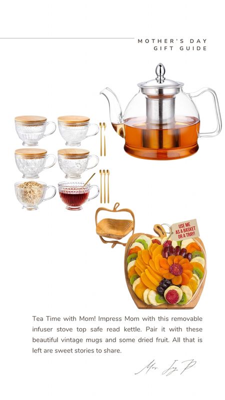 Gift Guide for Mom.
Tea time!

1000ml stove too safe glass kettle with removable infuser. 
Vintage glass mugs. This dried fruit tray doubles up as a basket. 

#LTKHome #LTKGiftGuide