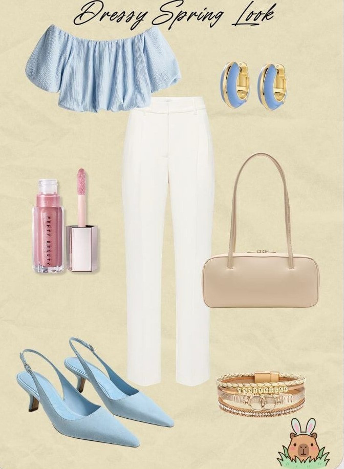 Spring outfit idea with white pants and off the shoulder top. You could wear this to a baby or wedding shower, brunch, or even work with a blazer.

#LTKSeasonal