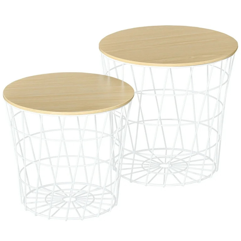 HomCom Set of 2 Side Tables with Storage, Nesting Wire Design Stacking Round Accent Coffee Tables... | Walmart (US)