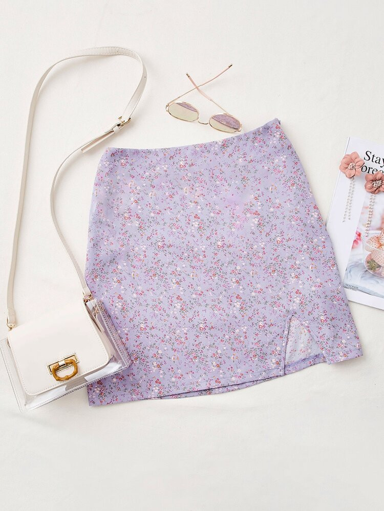 Ditsy Floral Split Hem Mini Skirt | SHEIN | SHEIN