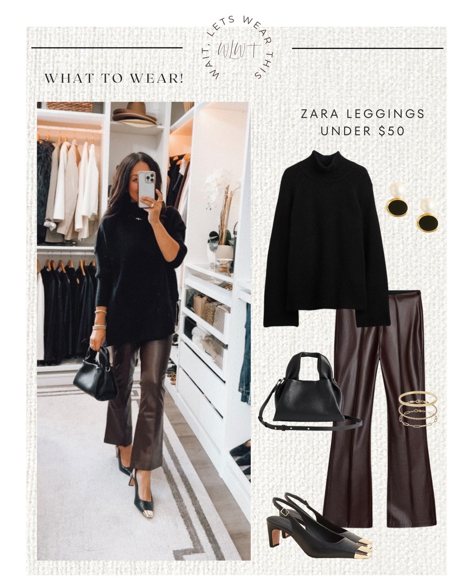 Zara faux leather leggings under $50 perfect for the holidays I sized up to a medium. 
Sweater is an Amazon fine medium weight super soft and cozy⭐️


#LTKOver40