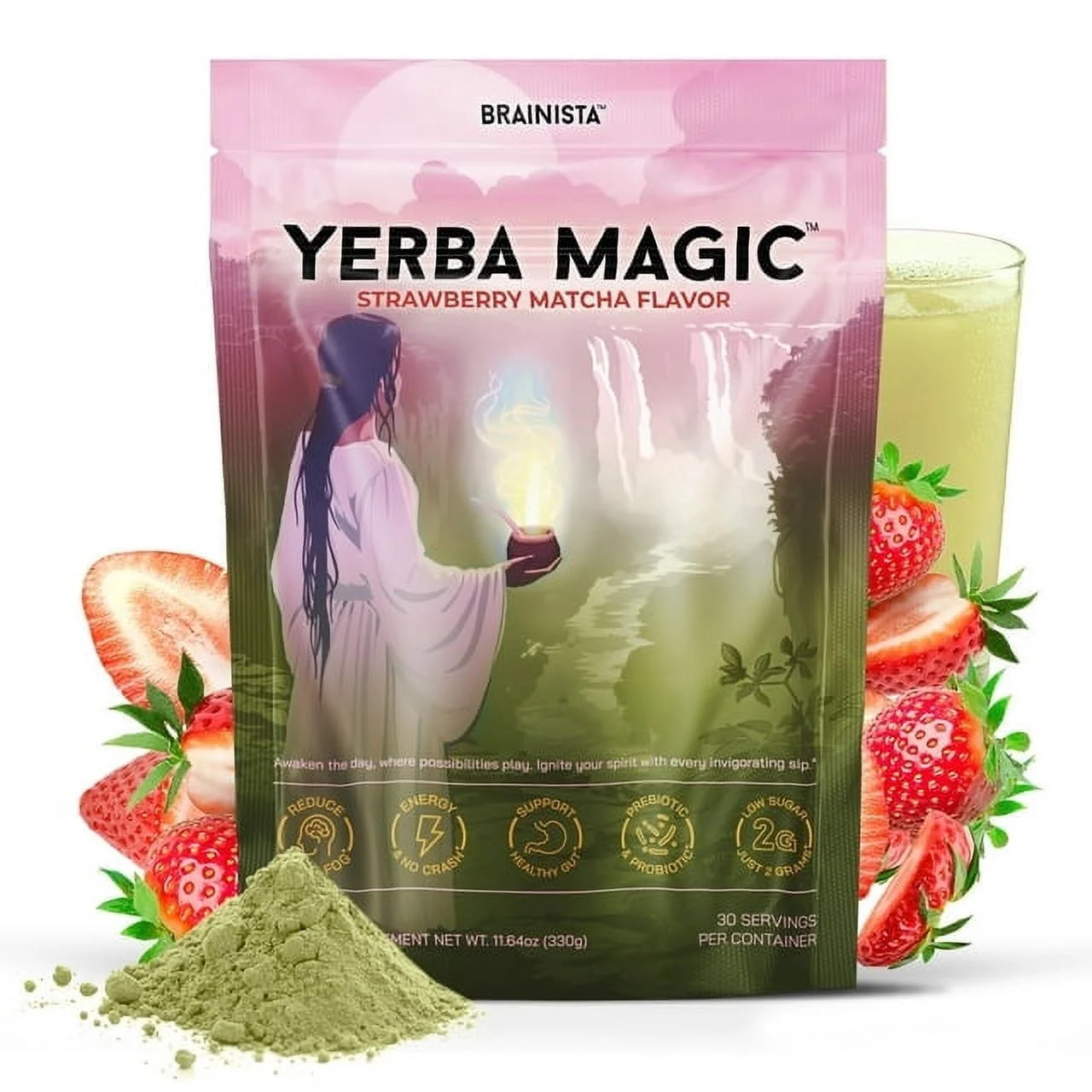 Yerba Magic | Yerba Mate Instant Tea Powder | Strawberry Matcha Flavor | 30 Servings | Walmart (US)