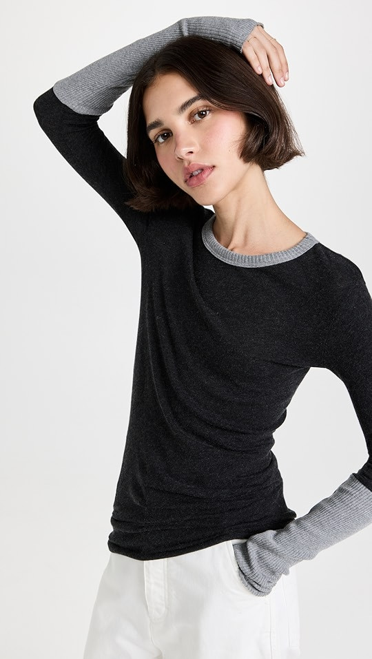 Enza Costa Cashmere Colorblock Fitted Crew | SHOPBOP | Shopbop