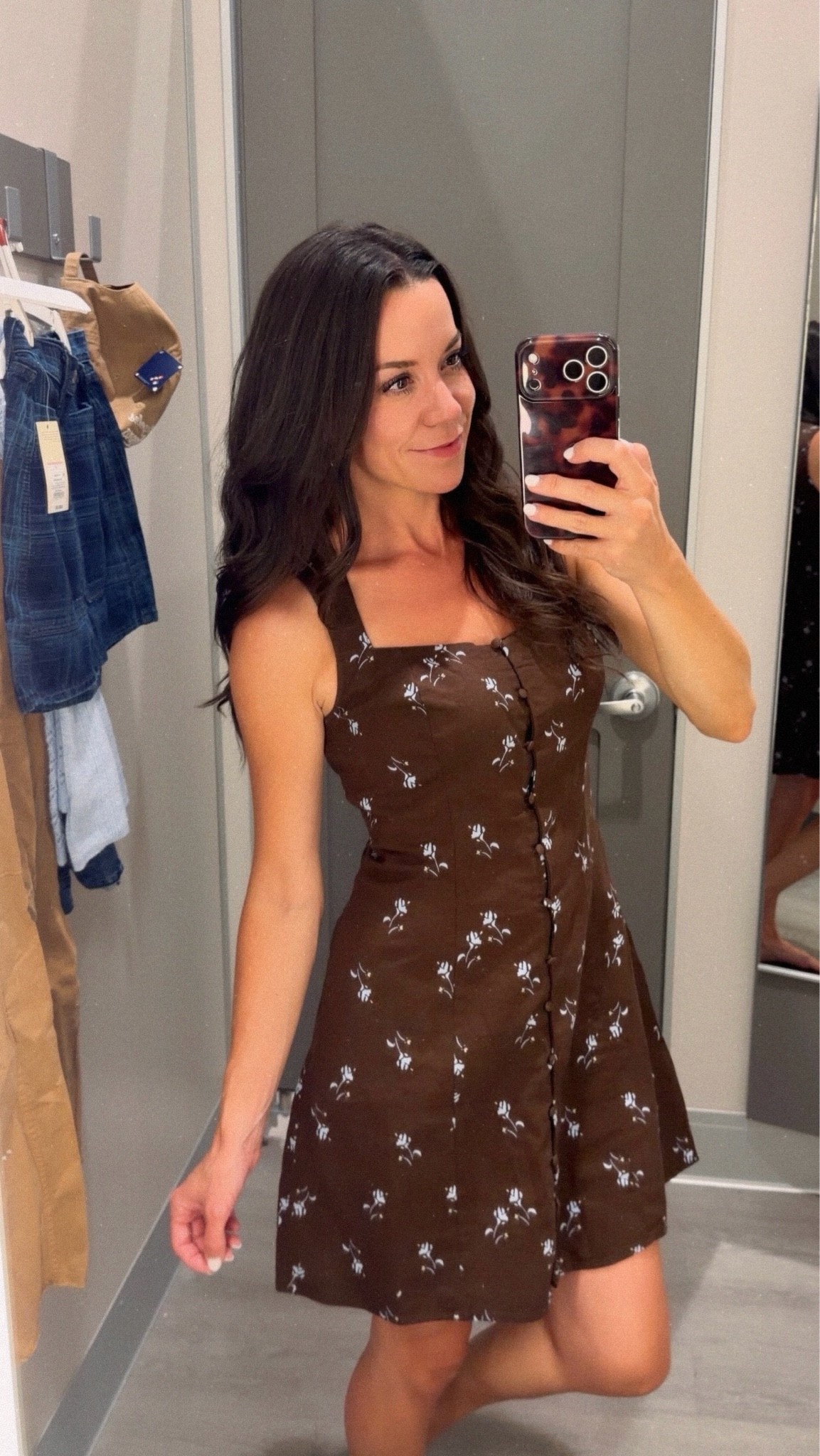 The perfect fall transition button-up mini dress! Obsessed with this brown color and neckline. Wouldn’t this be so cute with boots? 😍🤎

#LTKSeasonal #LTKmomlife #LTKootd