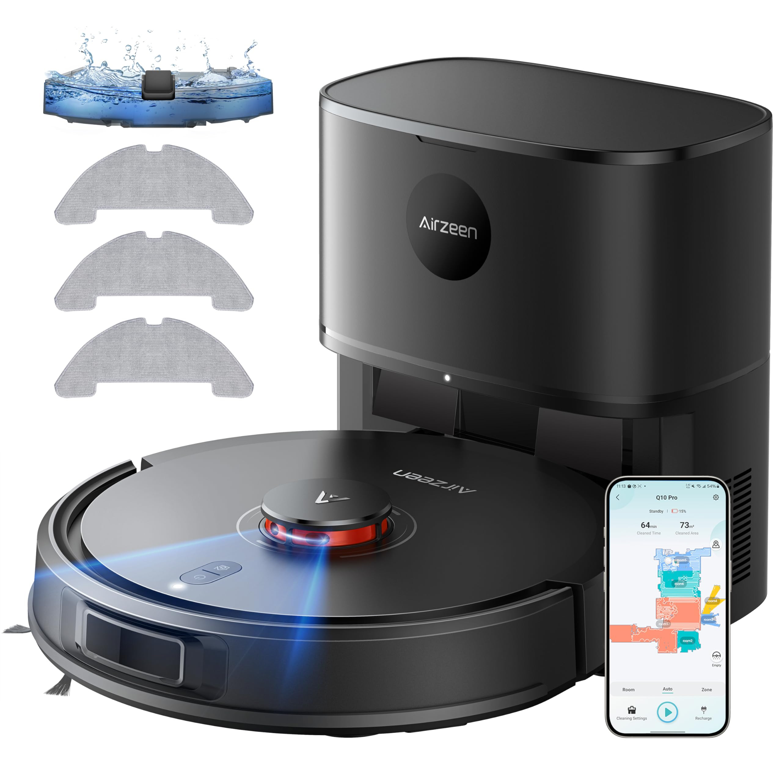 Robot Vacuum Cleaner with Mop, 6000Pa Laser Navigation Robotic Vacuums with Self-Empty Docking St... | Amazon (UK)