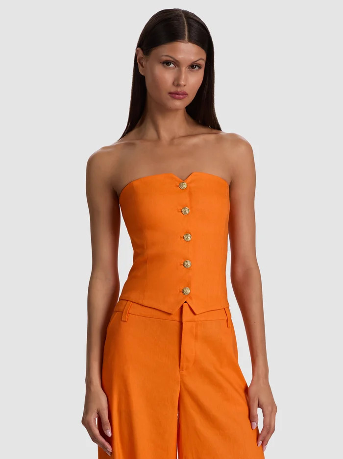 KELCEY STRAPLESS LINEN VEST | Alice + Olivia