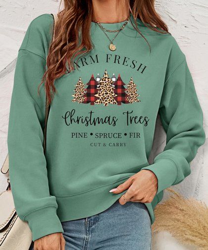 Green &amp; Black &apos;Farm Fresh Christmas Trees&apos; Sweatshirt - Women | Zulily