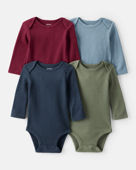 Baby Boy 4-Pack Long-Sleeve Multipack Bodysuits - Blue/Red/Navy/Green | Carter's Inc