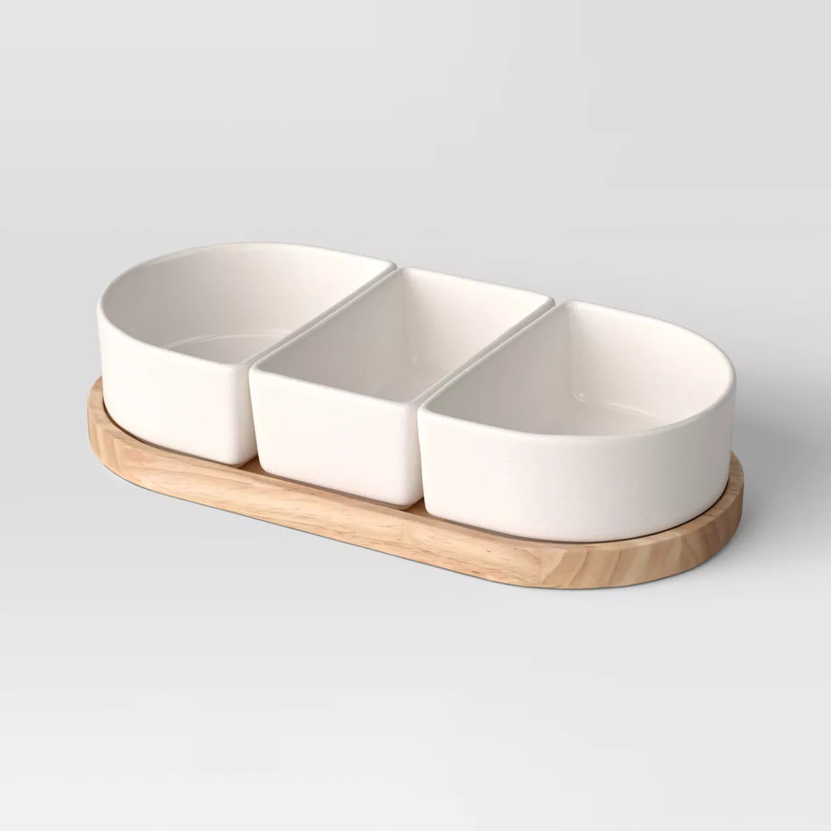 4pc Ceramic Sectioned Serving Bowl Set - Threshold™: Set of Dip Bowls, Serveware, Rubberwood Tr... | Target