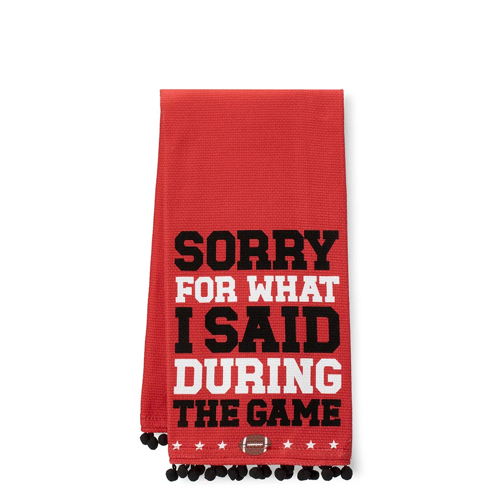 Sorry For What I Said During The Game Red + Black Tea Towel | Swig Life