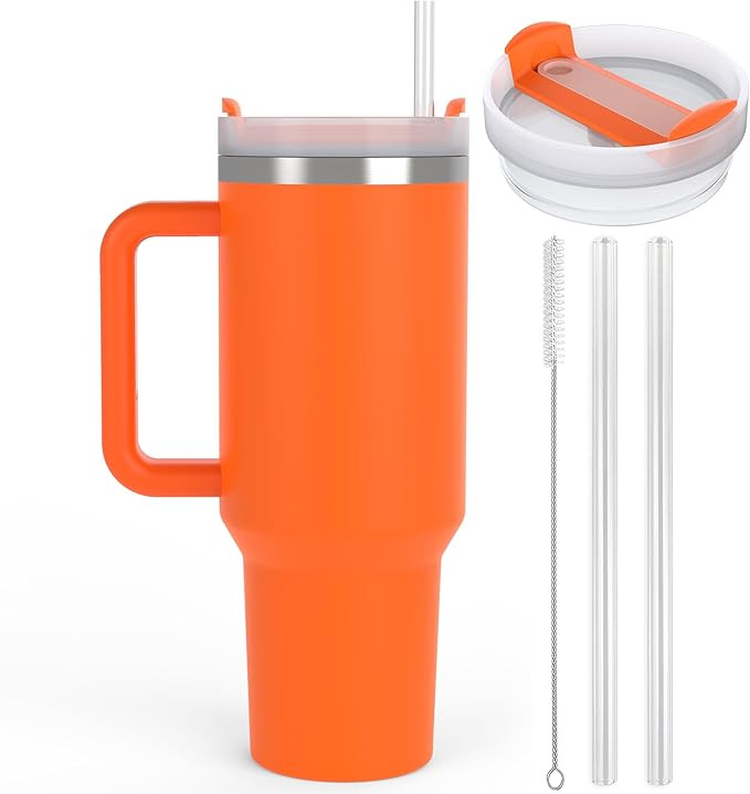 40 Oz Tumbler With Handle And Straw Insulated Stainless Steel Travel Mug With Lid For Hot And Col... | Amazon (US)