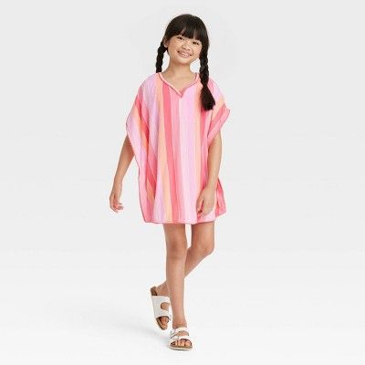 Girls' Solid Striped Caftan Swimsuit Cover Up - Cat & Jack™️ | Target
