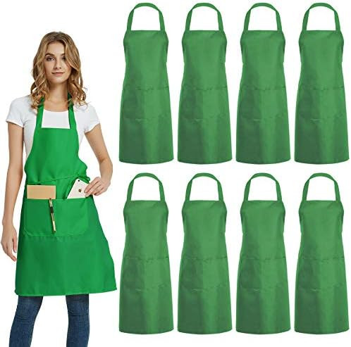 DUSKCOVE 8 Pack Bib Aprons Bulk - Unisex Green Commercial Apron with 2 Pockets for Kitchen Crafti... | Amazon (US)