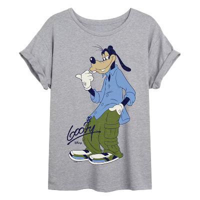 Women's Disney Goofy Oversized Oversized Graphic T-Shirt - Heather Grey - Small | Target