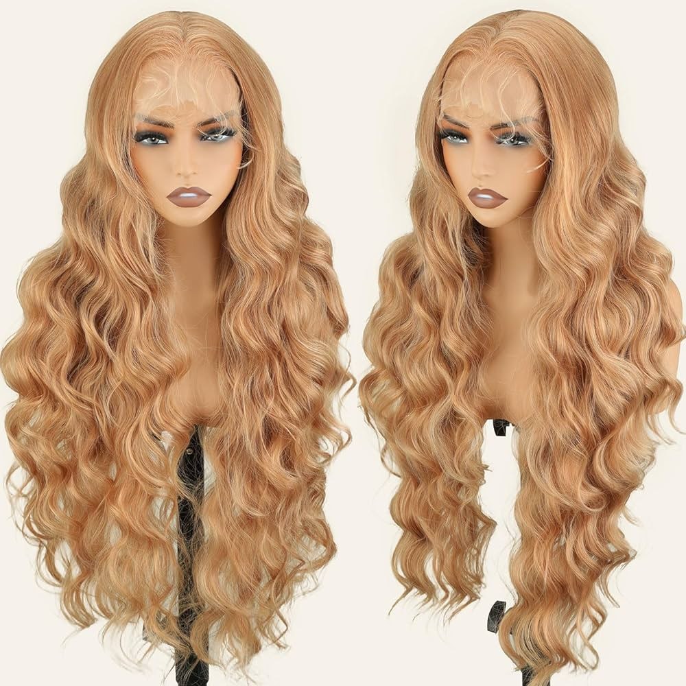 SOKU Strawberry Blonde 13x6 Lace Frontal Wig 32 Inch Body Wave Pre Plucked with Baby Hair Transpa... | Amazon (US)
