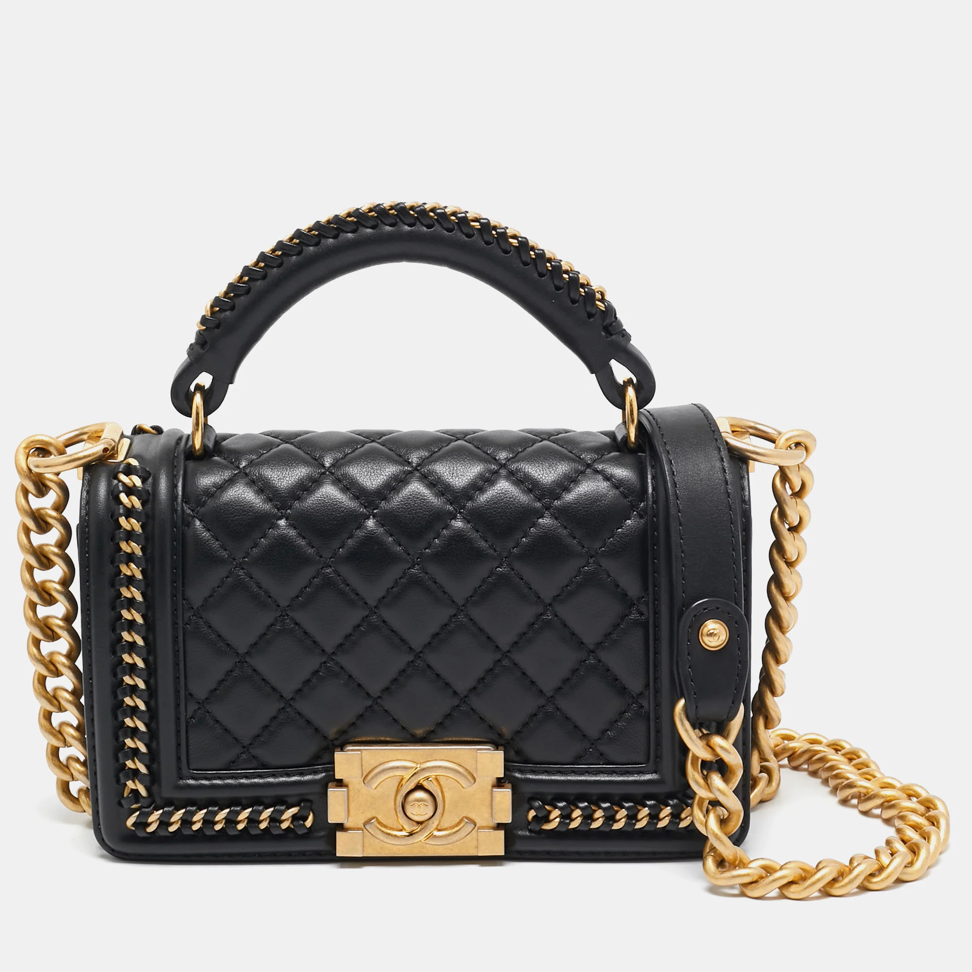 Chanel Black Quilted Leather Small Chain Around Boy Flap Bag | Shop Simon