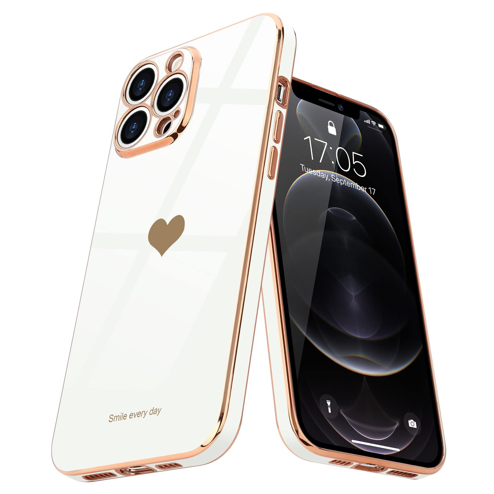 Teageo for iPhone 12 Pro Max Case for Women Girl Cute Love-Heart Luxury Bling Plating Soft Back C... | Amazon (US)