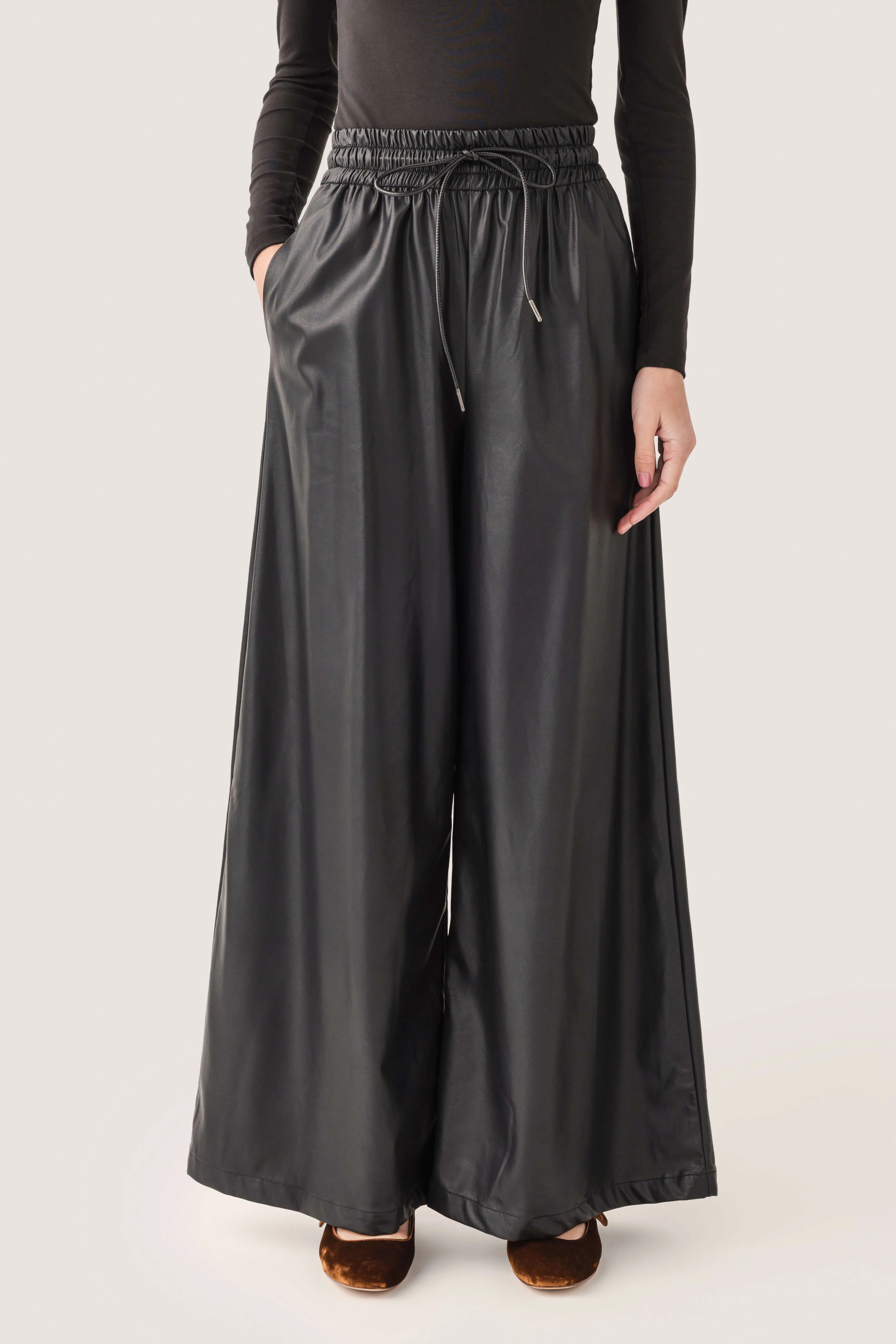 Olivaceous Faux Leather Wide Leg Pants | Social Threads