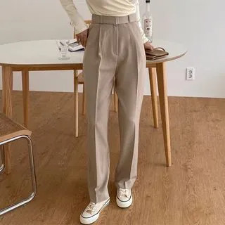 Belted Straight Dress Pants | YesStyle Global