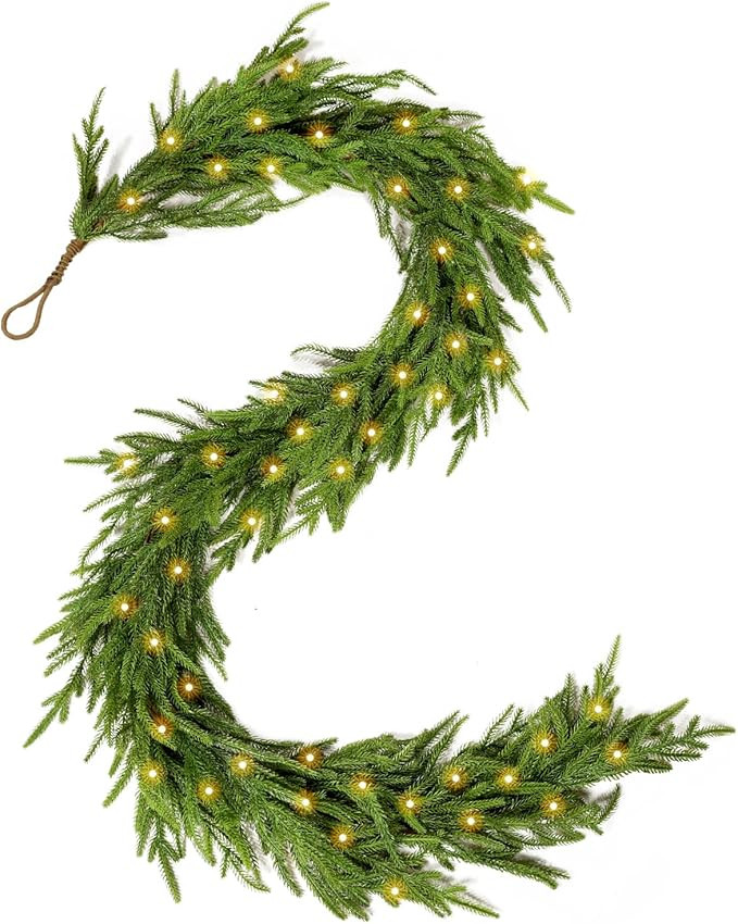 WBHome 6ft Pre-lit Real Touch Norfolk Pine Prelit Christmas Garland, Winter Greenery Garland for ... | Amazon (US)