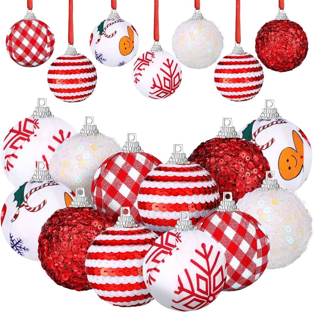 12 Pieces Christmas Balls Ornaments Christmas Balls Tree Decoration Red Buffalo Plaid Ball Orname... | Amazon (US)