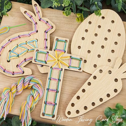 Easter Basket Stuffers - Easter Basket Essentials - Set of 4 Wooden Lacing Card Toys - Gifts for Girls Boys Teens - Spring Craft Activities Party Supplies for Girl Toddler Kids Basket Filler | Amazon (US)